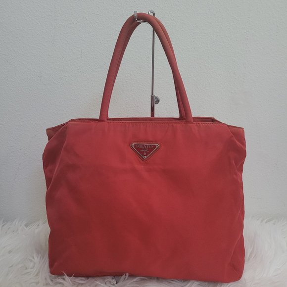 Prada red nylon triangle logo city tote bag - Picture 1 of 14